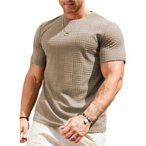 Mens Textured Crewneck T Shirt Slim Fit Short Sleeve Summer Casual Tee Top